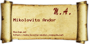 Mikolovits Andor névjegykártya